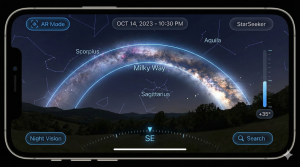 Stargazing app screen example showing Milky Way position