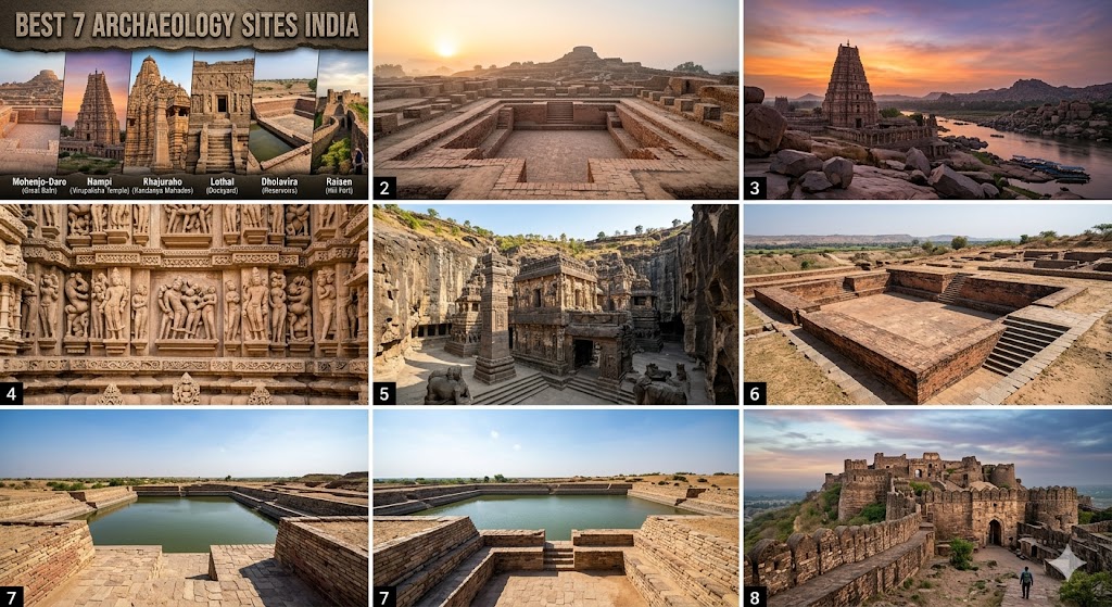 Mohenjo-Daro+Hampi+Khajuraho+Nandiham+Lothal+Dholavira+Raisen+'Best 7 India'